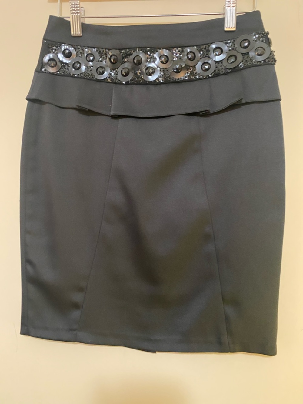 Black Embellished Peplum Pencil Skirt by Gunalp